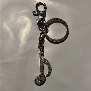 Rhinestone Music Note Keychain - Silver Tone